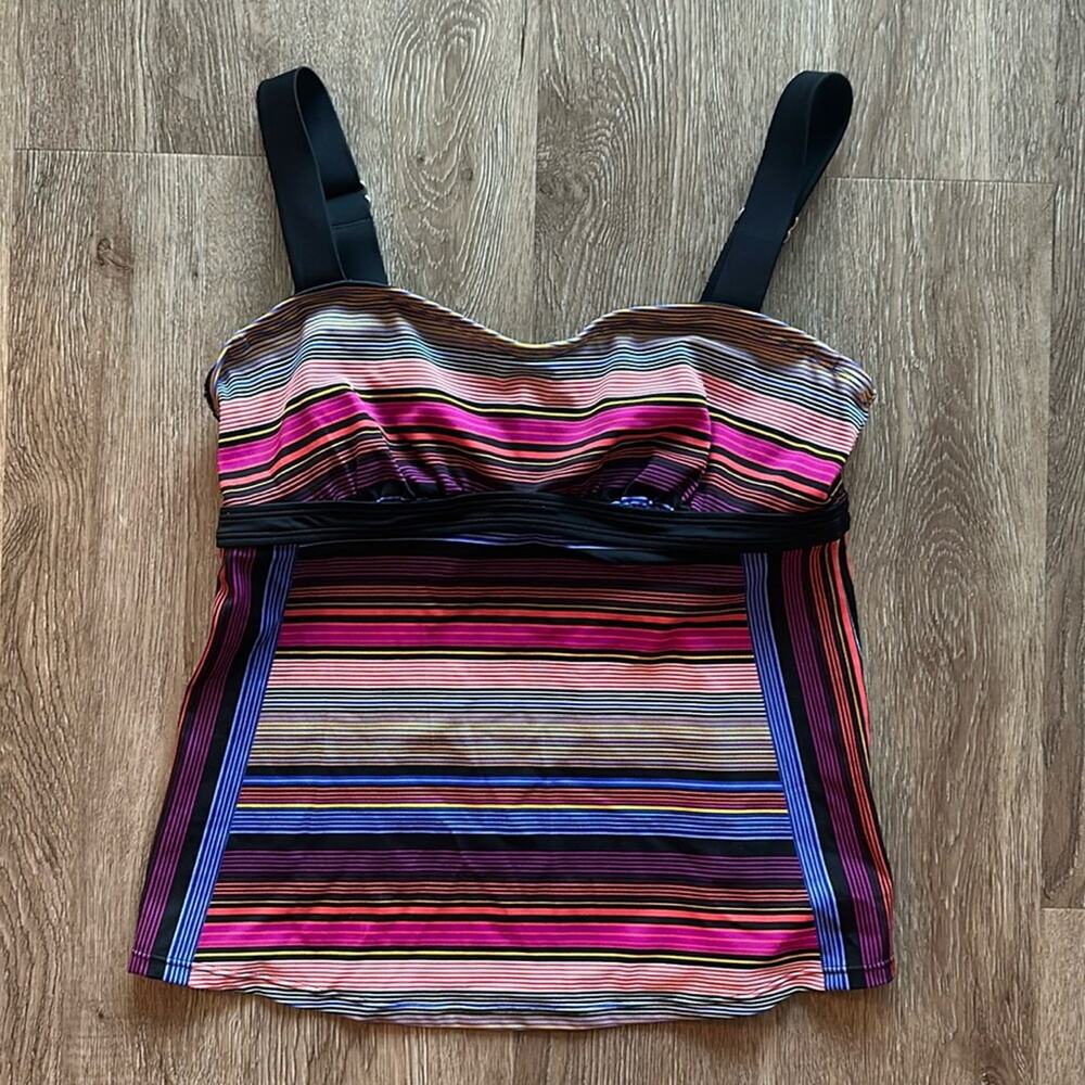 Athleta Pura Tankini Swim Top 34 B/C Multicolor Capri Stripe Underwire